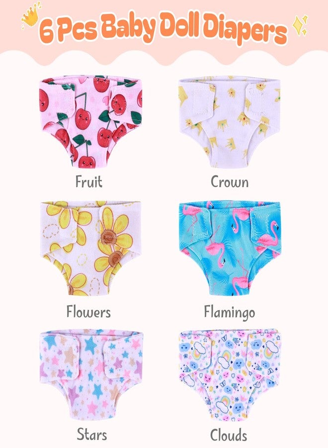 BABESIDE 6 Pcs Baby Doll Diapers Reusable for 12-15 Inch Babydolls, Bitty Baby Doll Accessories Dolls Diapers for Realistic Newborn Dolls Underwear - Image 2